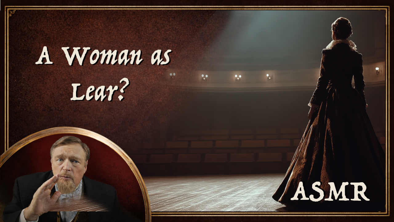 An actress on the stage wearing an Elizabethan dress